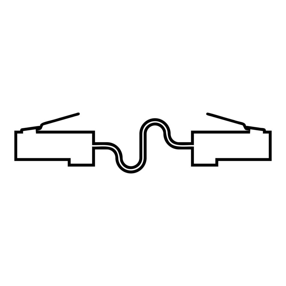 netwerk connector patch snoer ethernet kabel lan draad pictogram overzicht zwarte kleur vector illustratie vlakke stijl afbeelding
