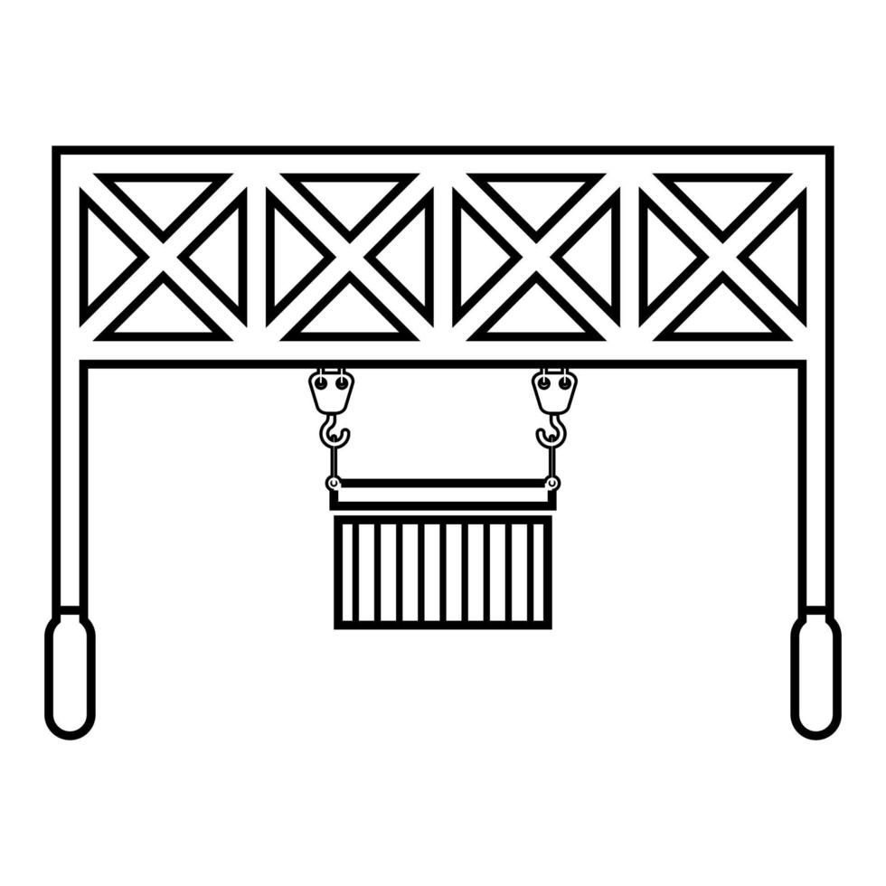 havenlader spoorweg kraan met lading container hijs goederen logistieke technologie terminal service pictogram overzicht zwarte kleur vector illustratie vlakke stijl afbeelding