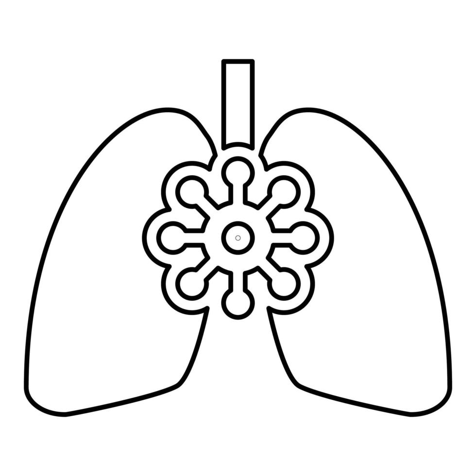 coronavirus beschadigde longen virus corona atack eten long concept covid 19 geïnfecteerde tuberculose pictogram overzicht zwarte kleur vector illustratie vlakke stijl afbeelding