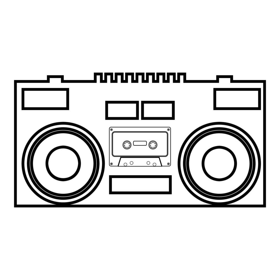 cassetterecorder mobiele stereo muziek pictogram overzicht zwarte kleur vector illustratie vlakke stijl afbeelding