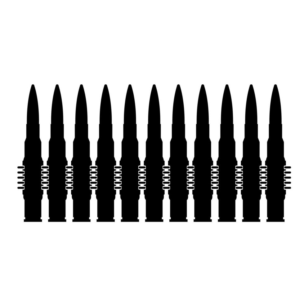 kogels in rij riem machinegeweer patronen bandoleer oorlog concept pictogram zwarte kleur vector illustratie vlakke stijl afbeelding