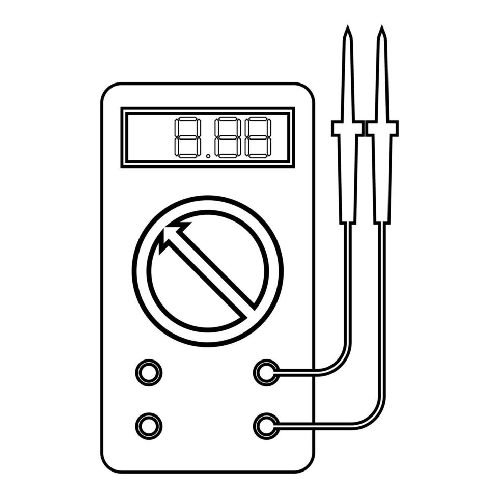 digitale multimeter voor het meten van elektrische indicatoren ac dc spanning stroomsterkte ohmmeter vermogen met sondes pictogram overzicht zwarte kleur vector illustratie vlakke stijl afbeelding