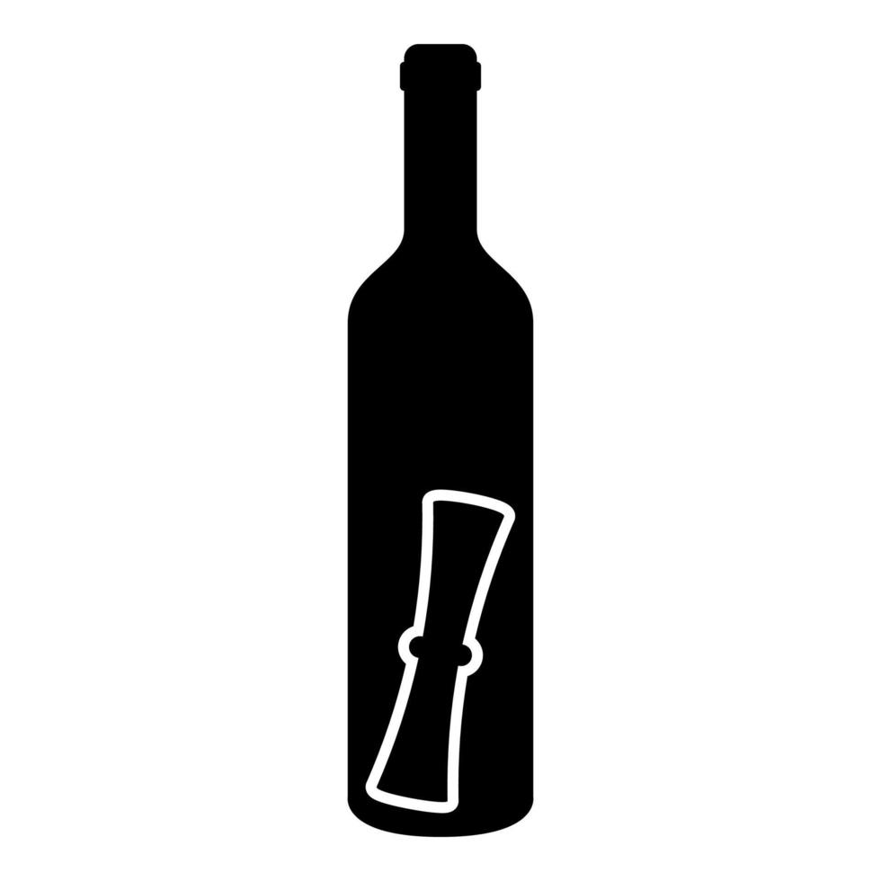 fles met brief bericht concept gevouwen scroll document in oude container pictogram zwarte kleur vector illustratie vlakke stijl afbeelding