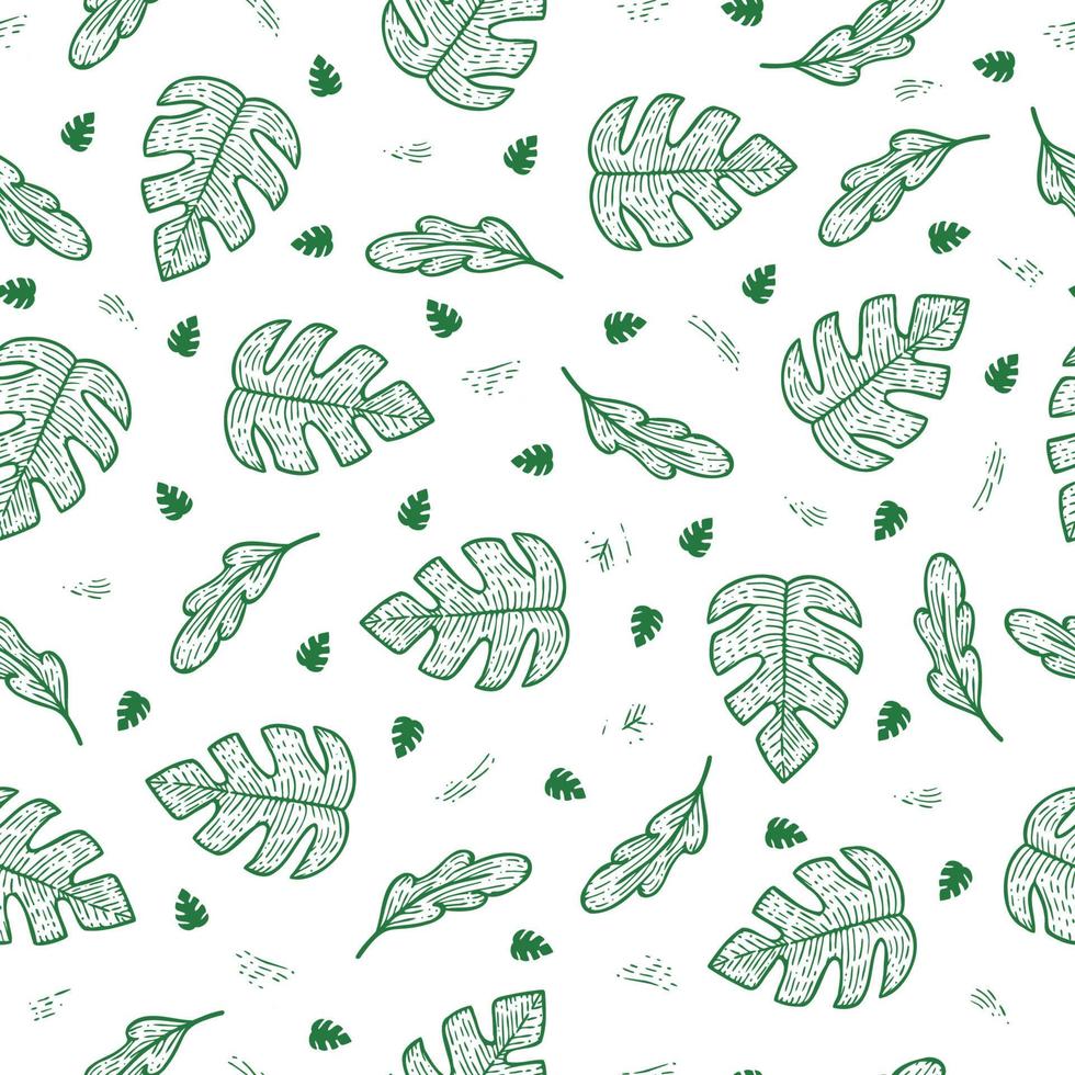 monstera blad doodle naadloze groene eco patroon voor verpakking achtergrond of decoratie vector