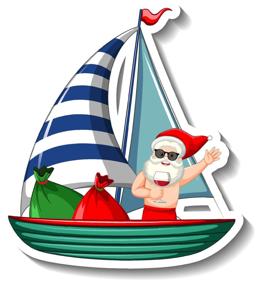 kerstman op zeilboot in zomerthema vector