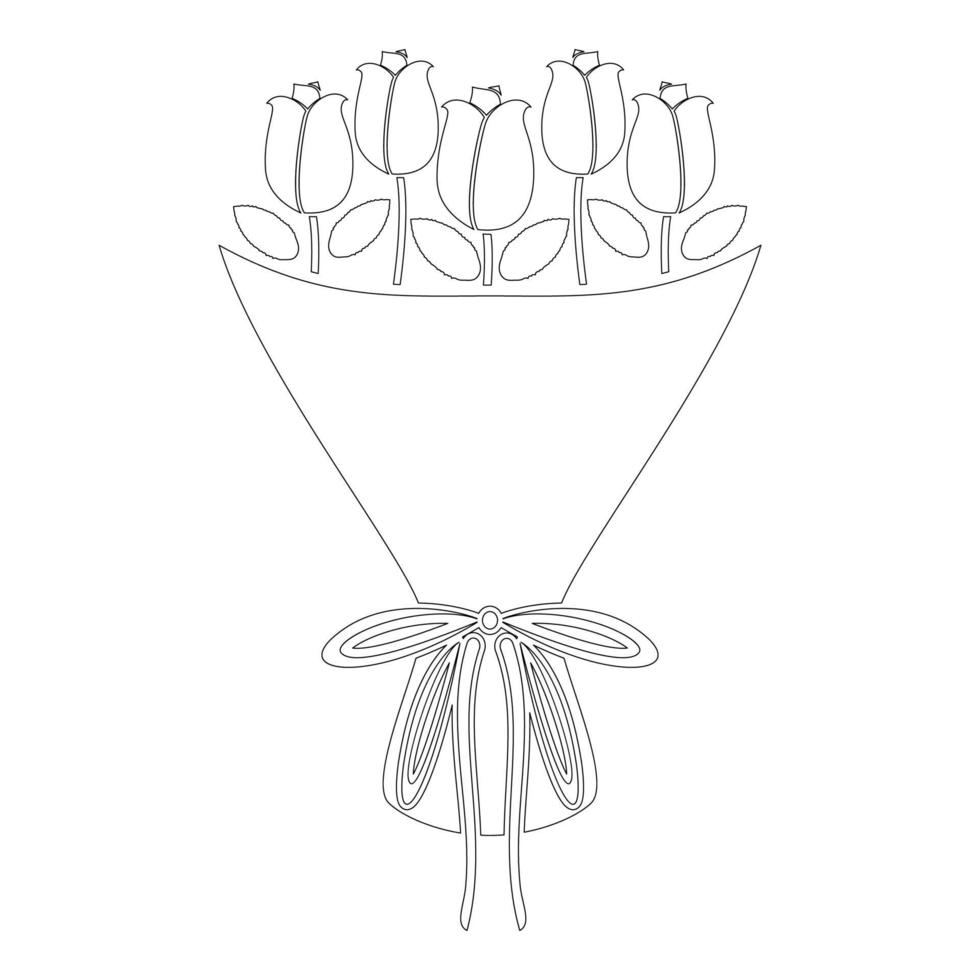 boeket bloemen boeket rozen aanwezig concept boeket van roze bloem pictogram overzicht zwarte kleur vector illustratie vlakke stijl afbeelding