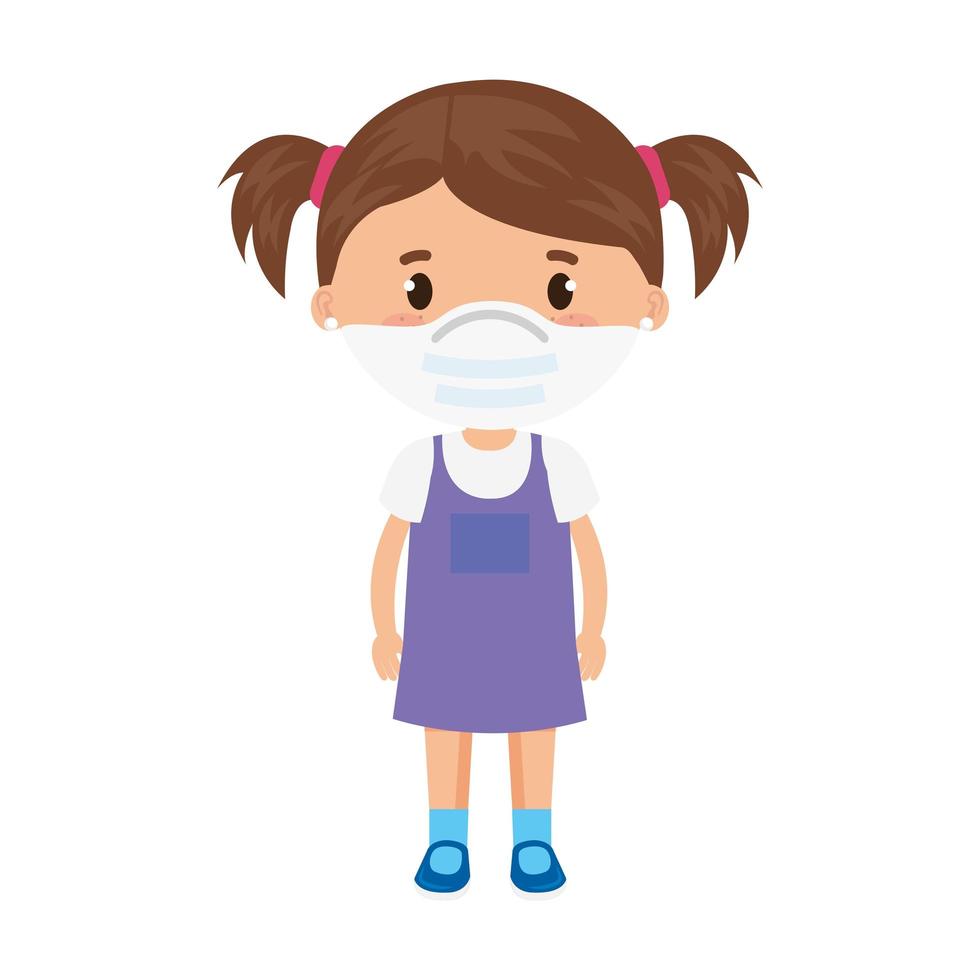 schattig meisje met gezichtsmasker geïsoleerd pictogram vector