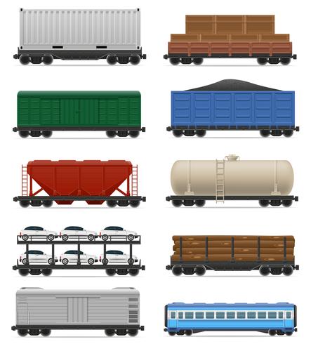 Stel pictogrammen spoorwagon trein vectorillustratie vector