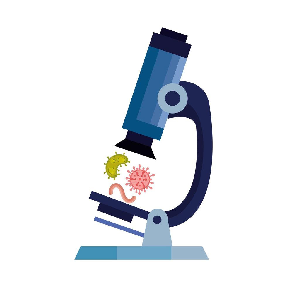 microscoop met deeltjes covid 19 en micro-organismen vector