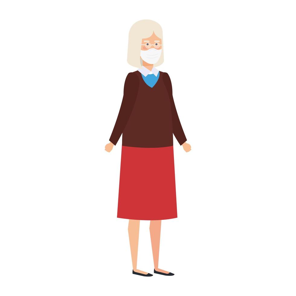 oude vrouw met gezichtsmasker geïsoleerd pictogram vector