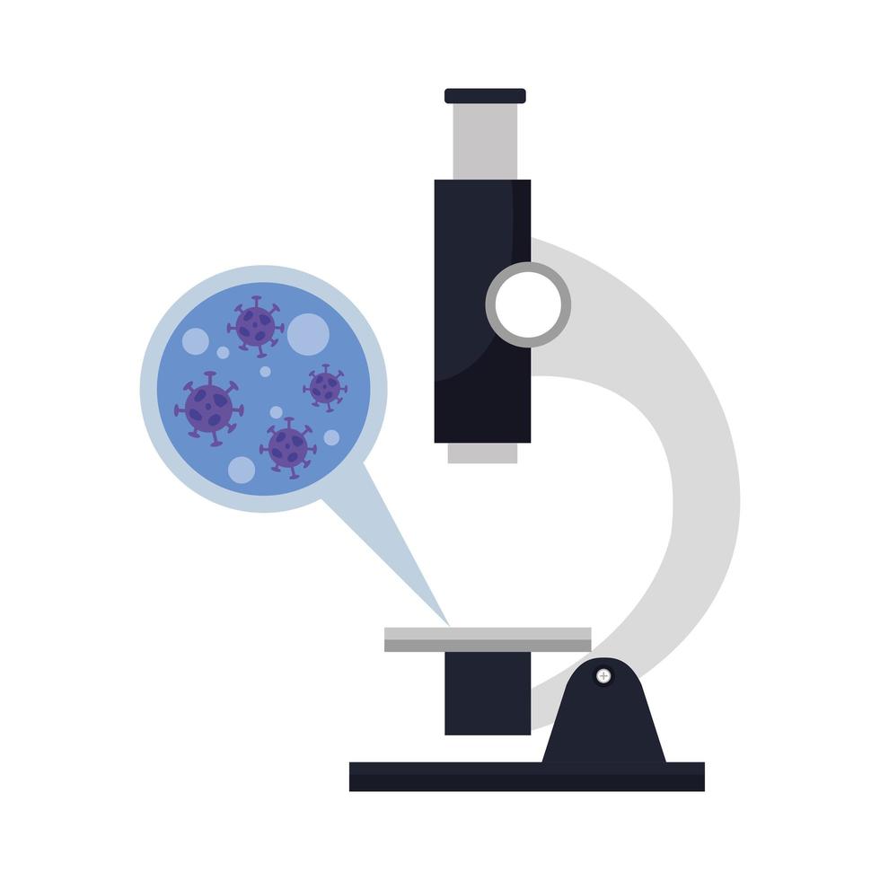 microscoop met deeltjes covid 19 geïsoleerde pictogram vector