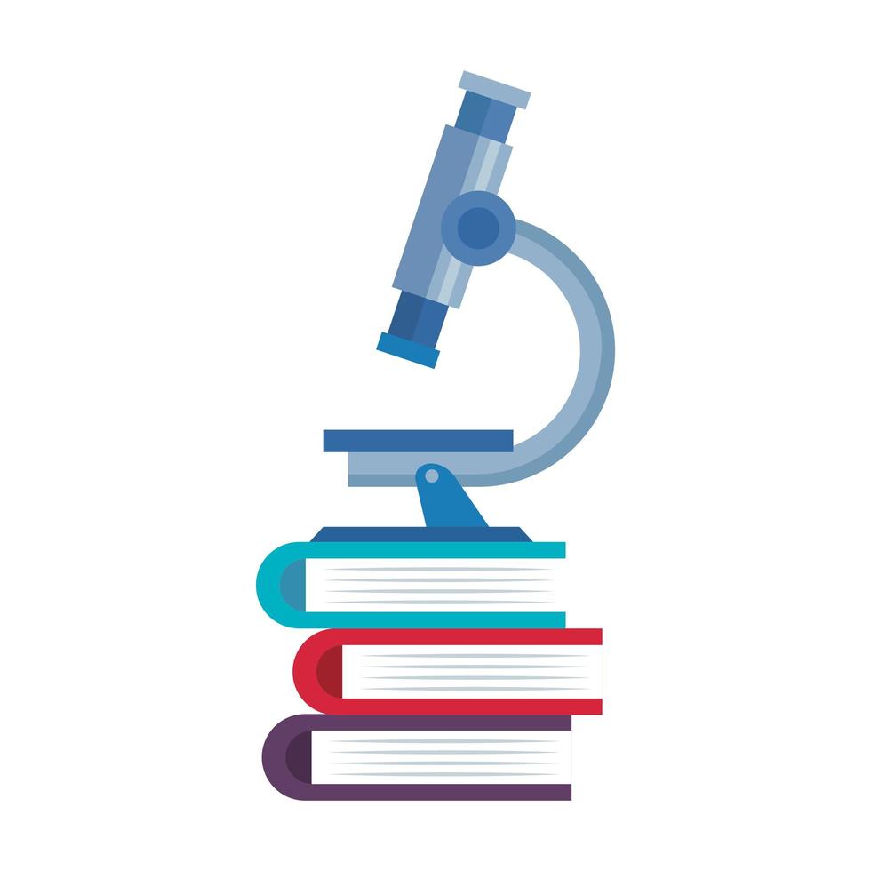 microscoop in boeken geïsoleerd icon vector