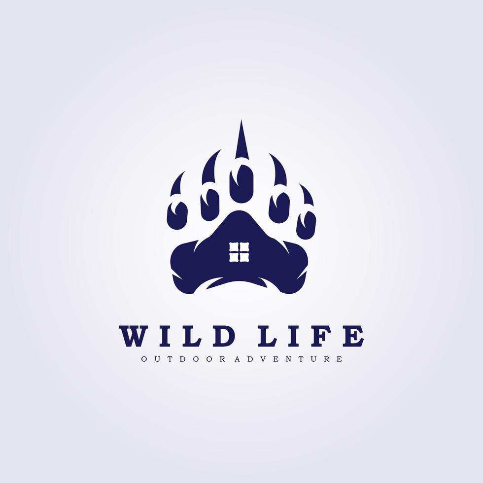 dieren in het wild huis avontuur beer voetafdruk logo vector illustratie ontwerp vintage