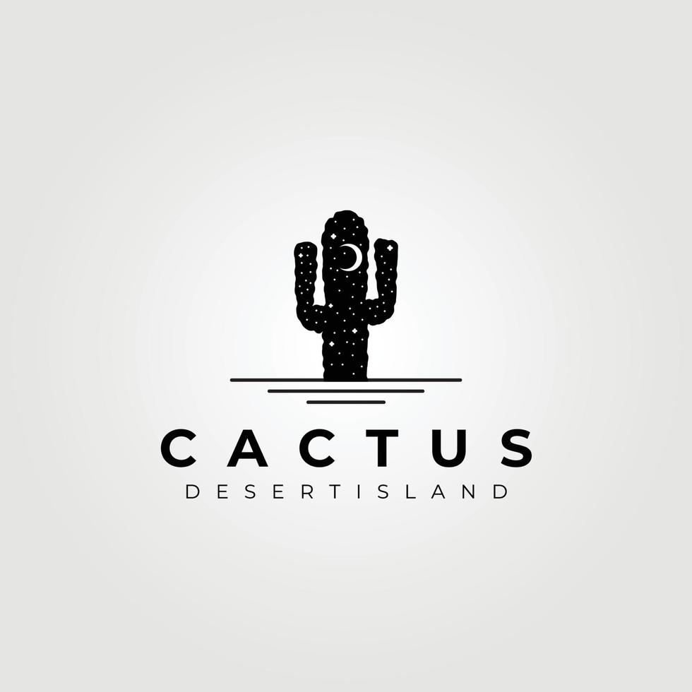 cactus, nacht woestijn logo vector, woestijn avontuur logo vector illustratie ontwerp, creatief fantasie logo