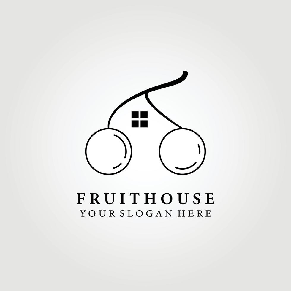 fruit huis, kers, logo vector illustratie ontwerp grafisch, lijntekeningen blauwe bes, zwarte bes