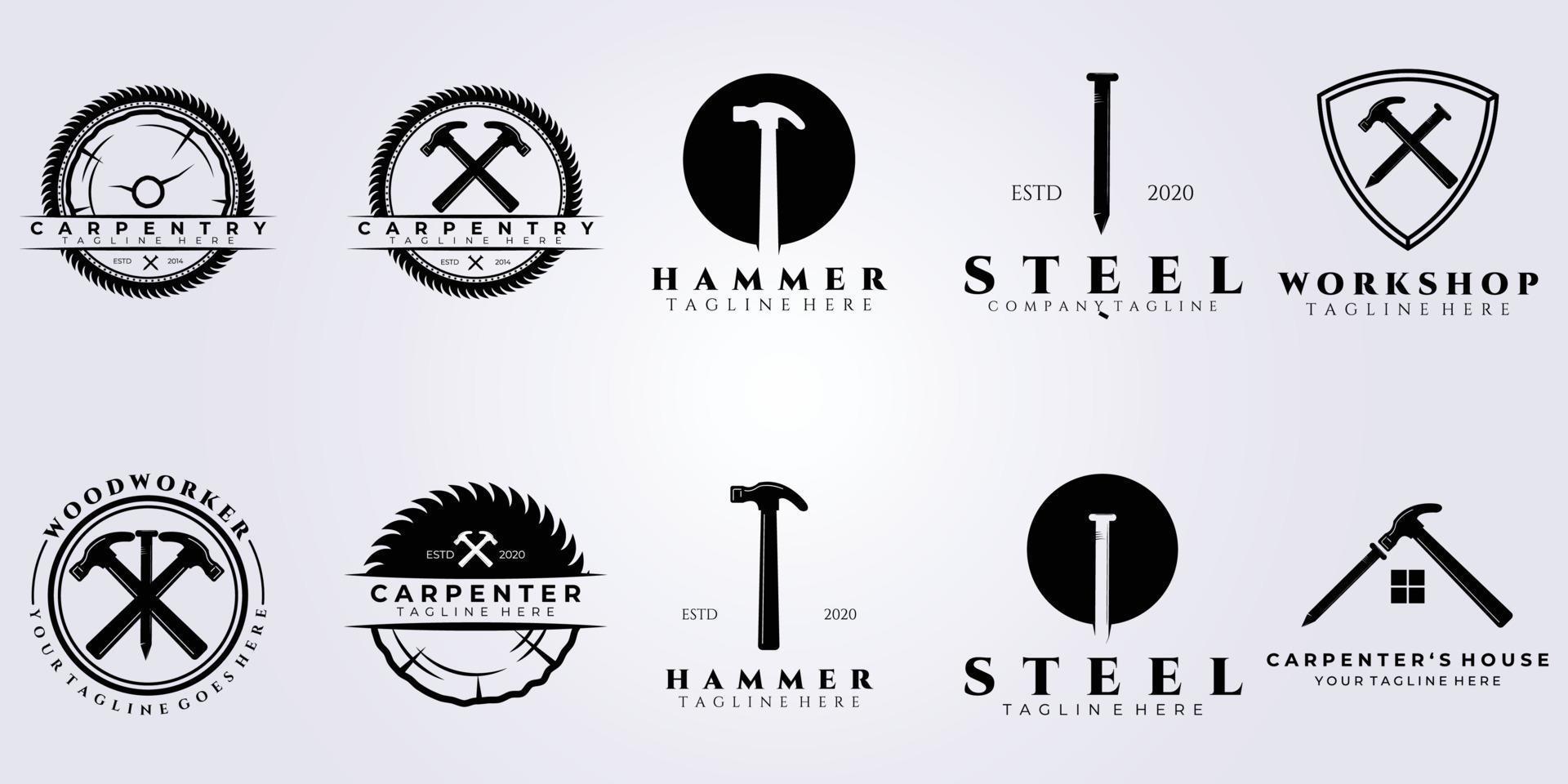 bundel timmerman workshop set logo vector illustratie ontwerp