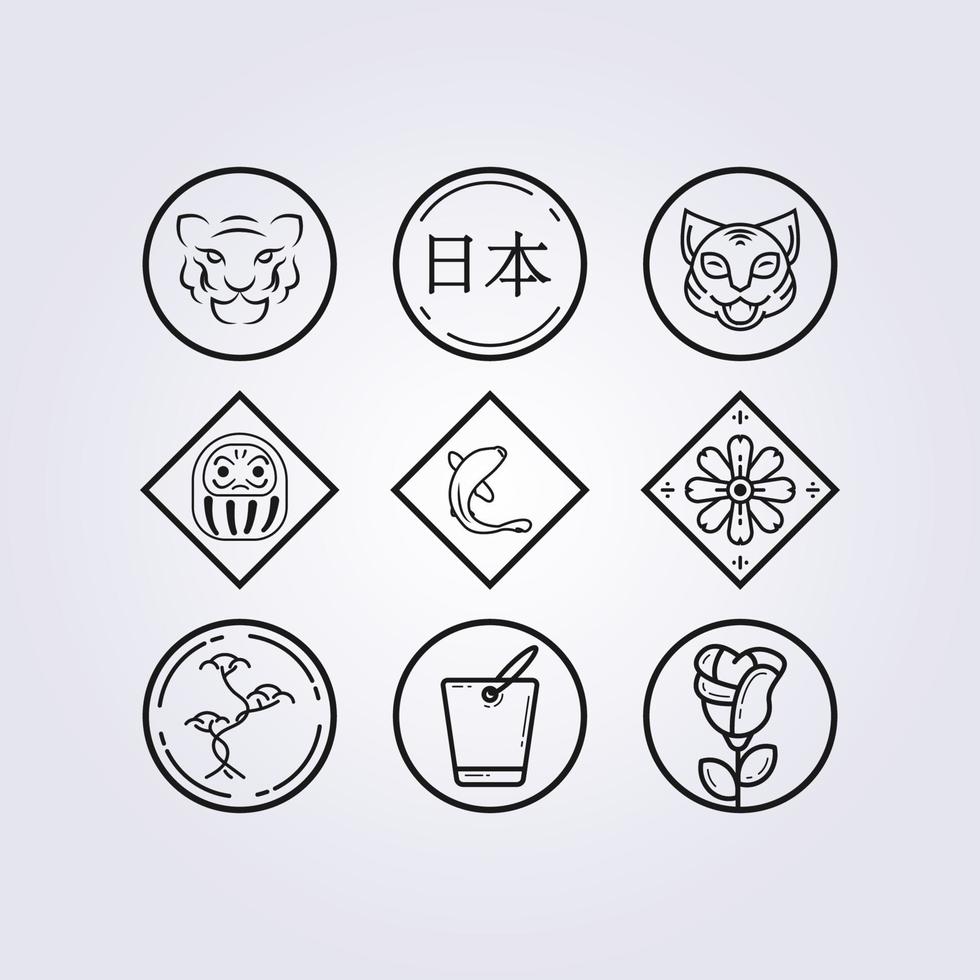 set en bundel van kamon, japans familie symbool logo stempel vector illustratie ontwerp pictogram vector illustratie lijn kunst eenvoudig modern