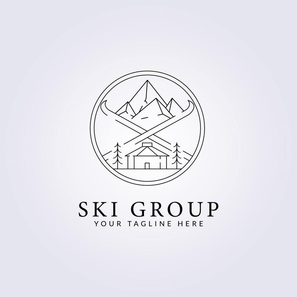 lineaire ski alpine berg sneeuw logo vector illustratie ontwerp, badge embleem pictogram symbool sjabloon achtergrond logo