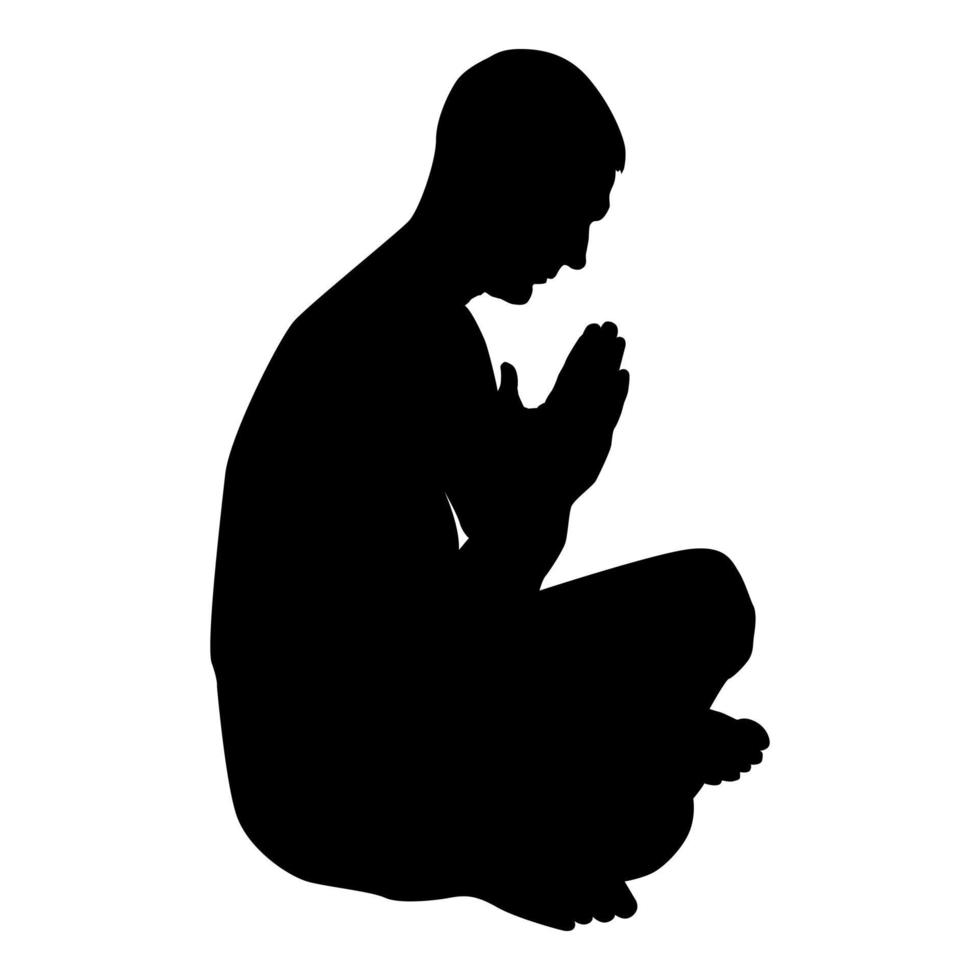 man bidden silhouet pictogram zwarte kleur vector