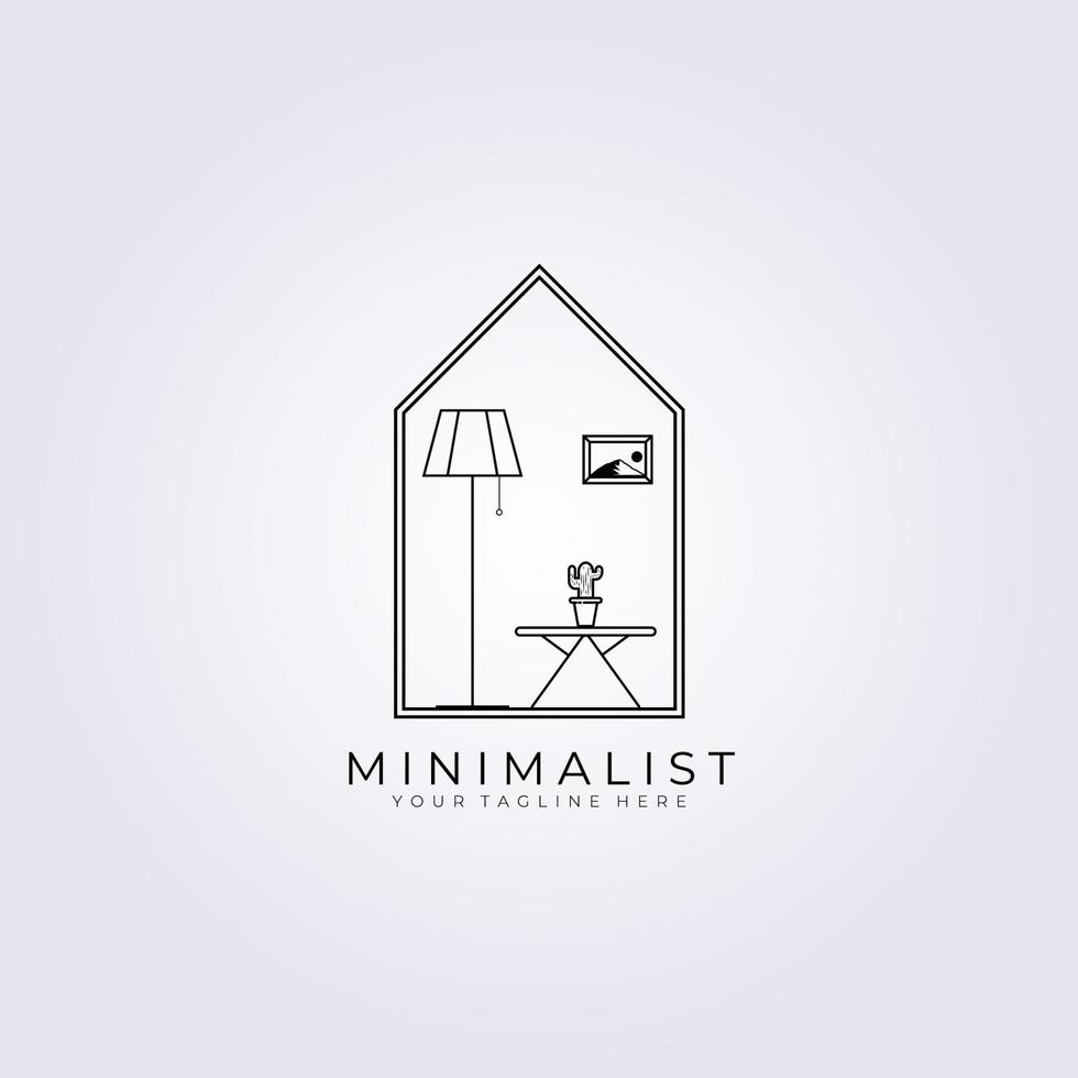 minimalistisch huismeubilair logo vector illustratie ontwerp, lijntekeningen interieur sjabloon logo