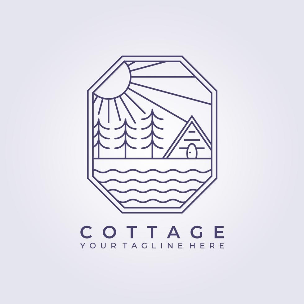 houten hut bos kamp logo vector pictogram zeer fijne tekeningen eenvoudig illustratie ontwerp frame logo badge embleem cottage