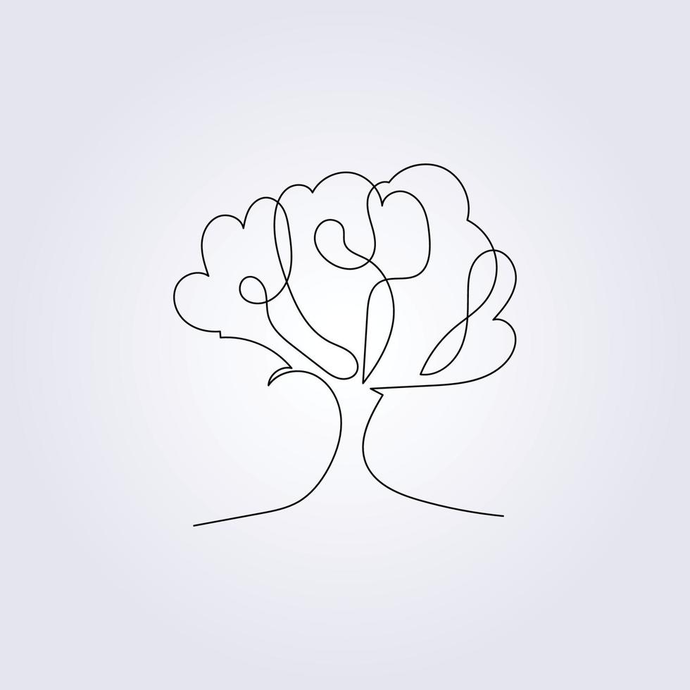 eenvoudige tekening lijn doorlopende boom vector eiken boom vectorillustratie, ontwerp, symbool, sjabloon, achtergrond, logo, label