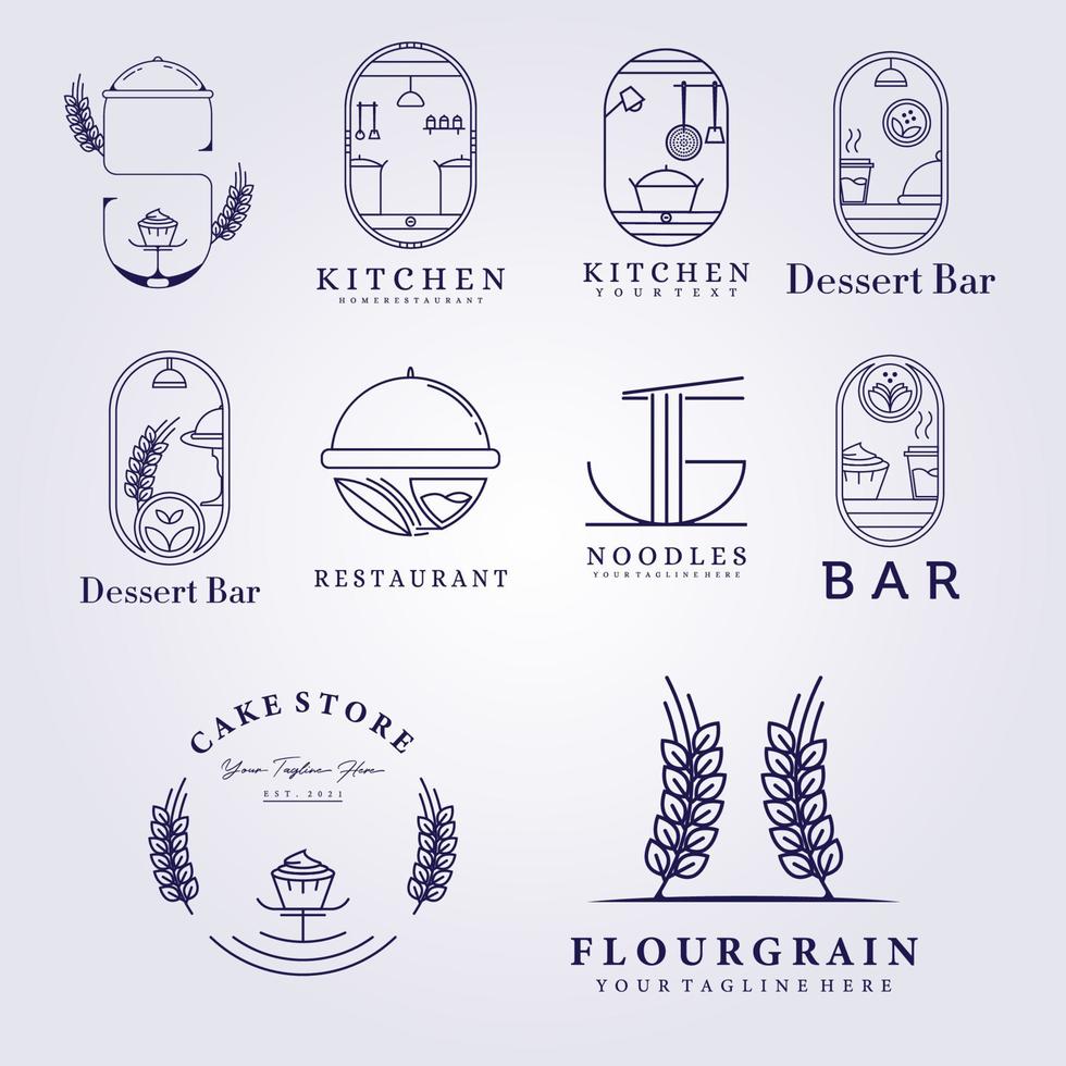 set bundel collectie restaurant bakkerij bar café keuken meel graan logo vector illustratie ontwerp lijntekeningen