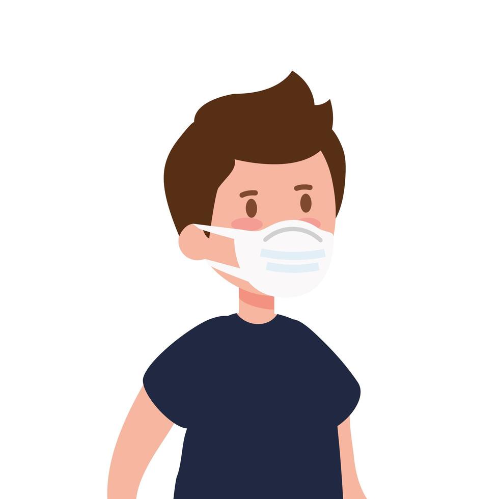 jongen die gezichtsmasker geïsoleerd pictogram gebruikt vector