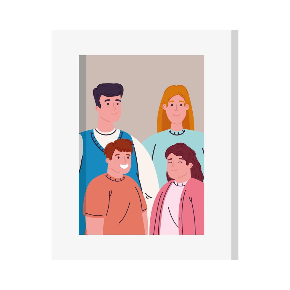 foto familie in fotolijst op witte achtergrond vector