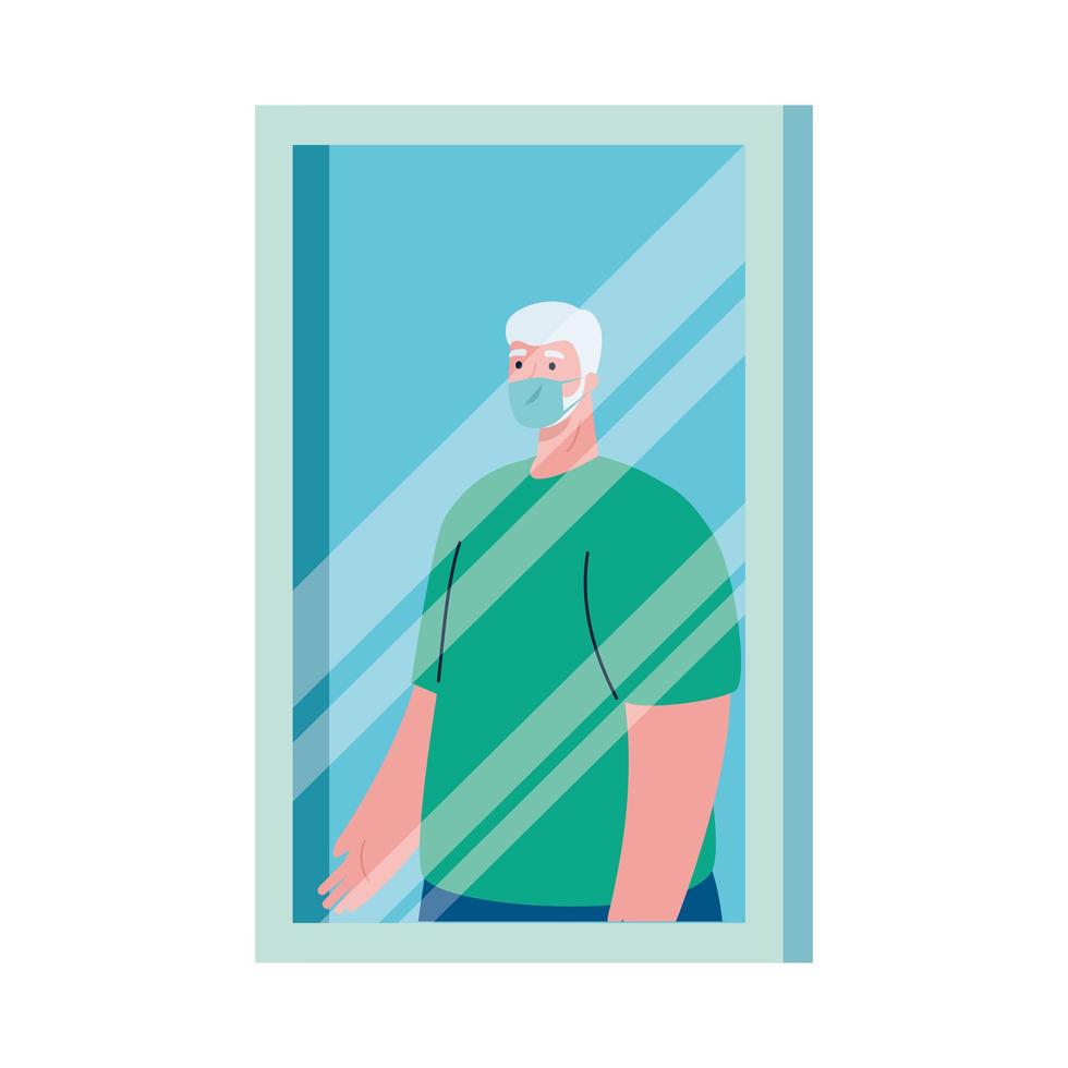 oude man avatar met masker achter raam vector design