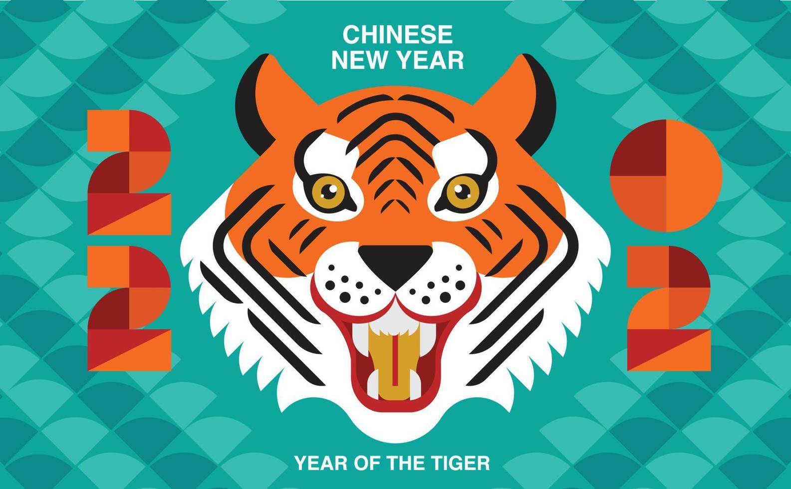 gelukkig nieuwjaar, chinees nieuwjaar, 2022, jaar van de tijger, stripfiguur, koninklijke tijger, reflectie plat ontwerp vector