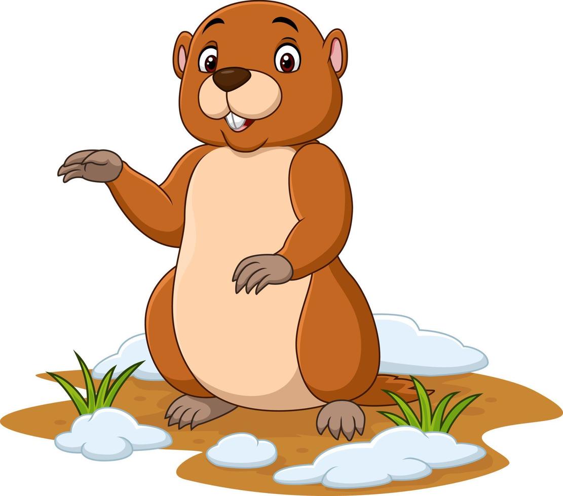 cartoon grappige marmot zwaaiende hand vector