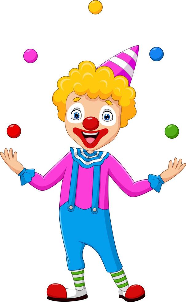 vrolijke clown jongleren met kleurrijke ballen vector