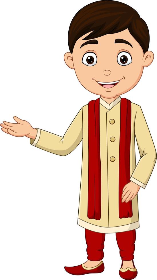 cartoon Indiase jongen die traditionele klederdracht draagt vector