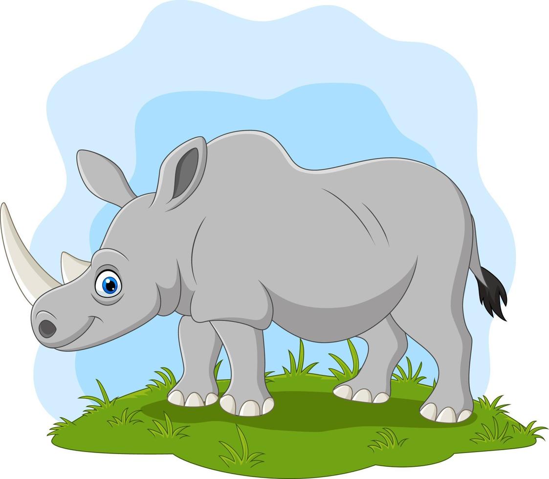 cartoon gelukkige neushoorn op het gras vector