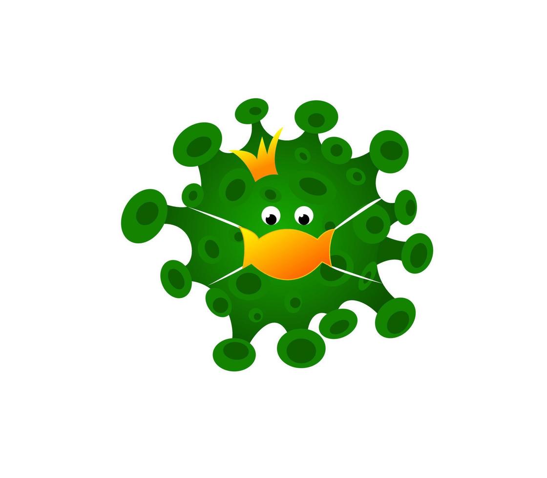 grappige coronavirus vector karakter illustratie groene kroon en medisch masker cartoon kawaii gezicht