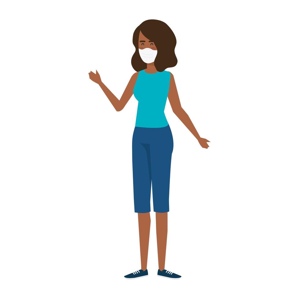 jonge vrouw afro met gezichtsmasker geïsoleerd pictogram vector