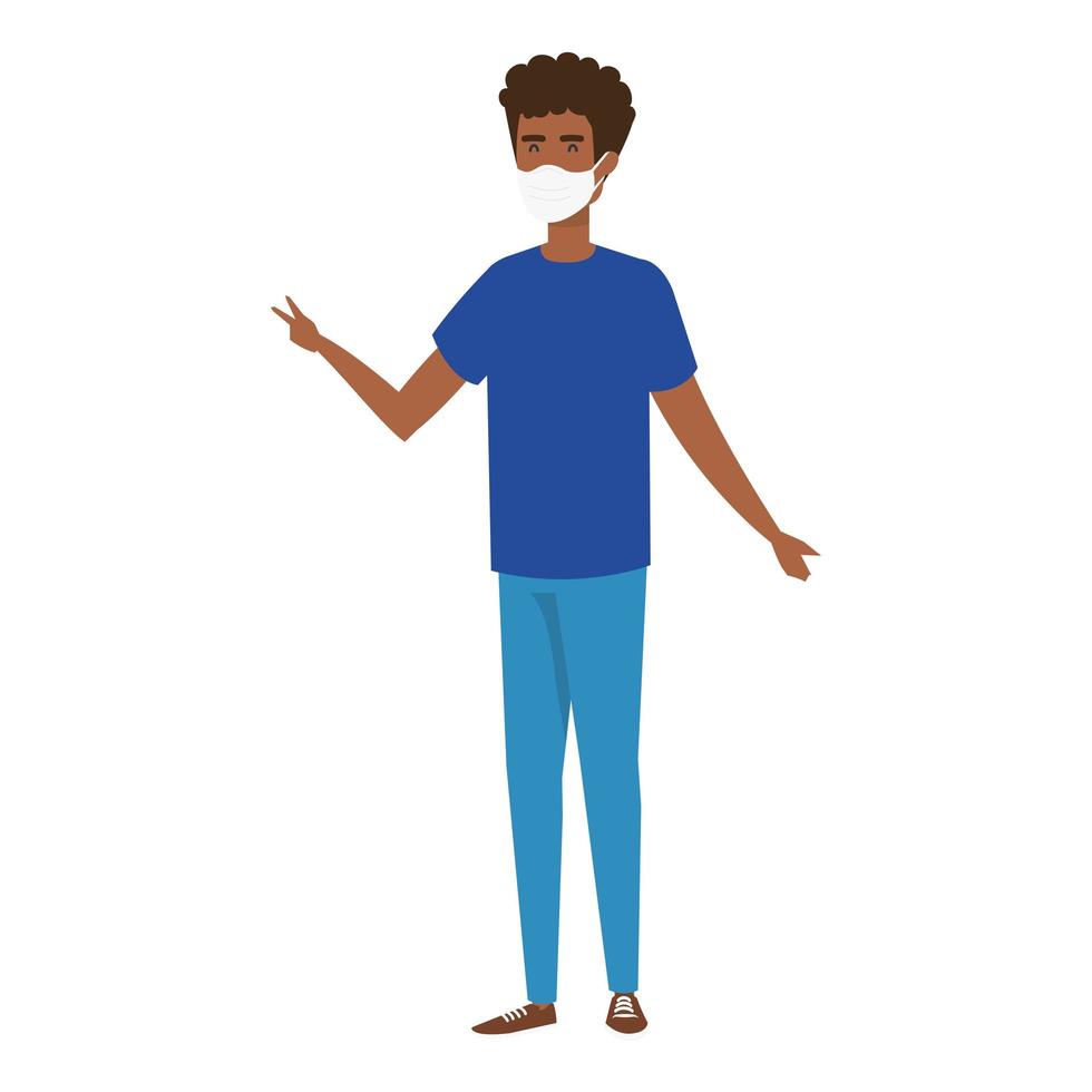 jonge man afro met gezichtsmasker geïsoleerd pictogram vector