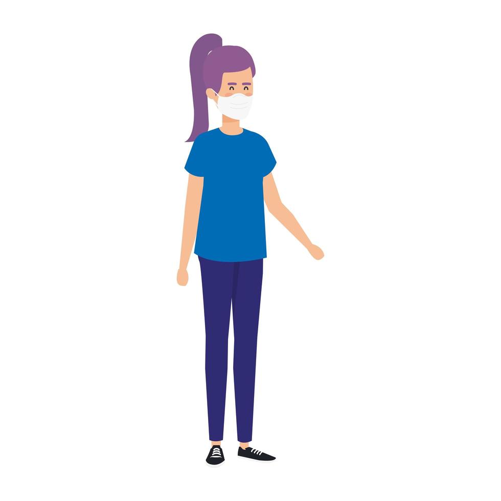 jonge vrouw die gezichtsmasker geïsoleerd pictogram gebruikt vector