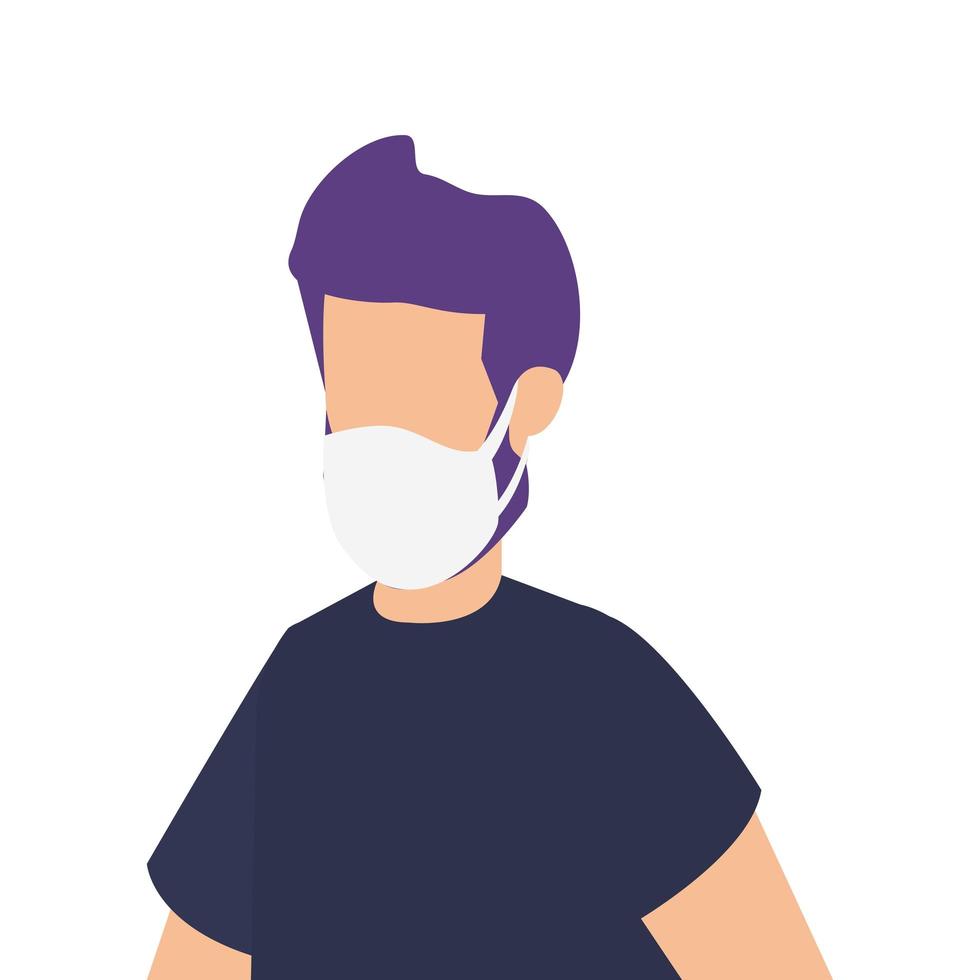 avatar jonge man met gezichtsmasker geïsoleerd pictogram vector