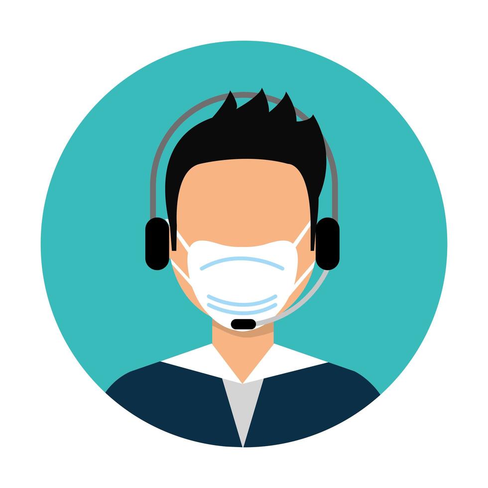 man agent callcenter met gezichtsmasker vector