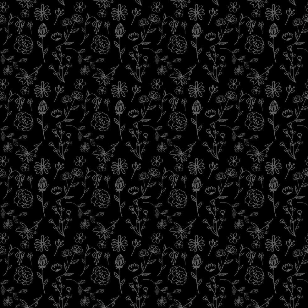 bloem- en bladpatroonontwerp met zwarte achtergrond vector
