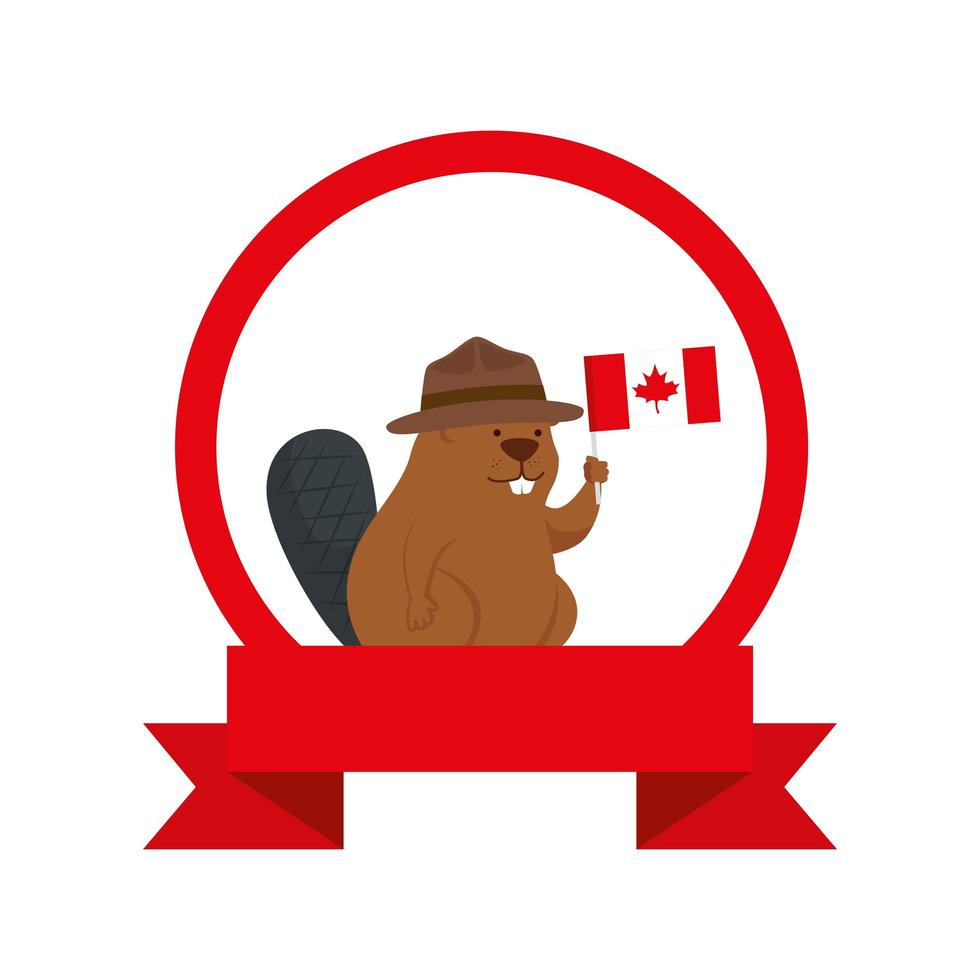 Canadese bever met hoed en vlag van happy canada day vector design