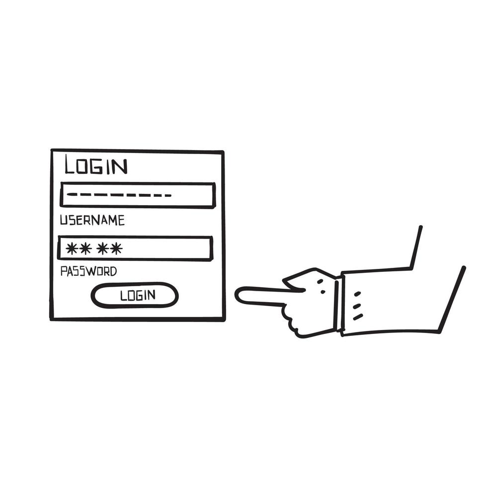 hand getrokken doodle gebruikersnaam en login bar en inloggen knop formulier illustratie vector