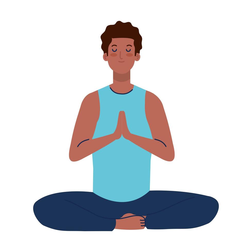 man afro mediteren, concept voor yoga, meditatie, ontspannen, gezonde levensstijl vector