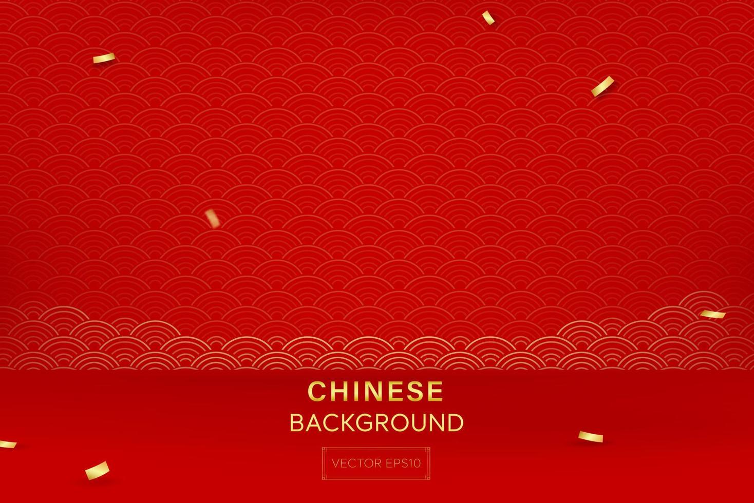 chinees nieuwjaar concept rode kamer met golfpatroon achtergrond vector