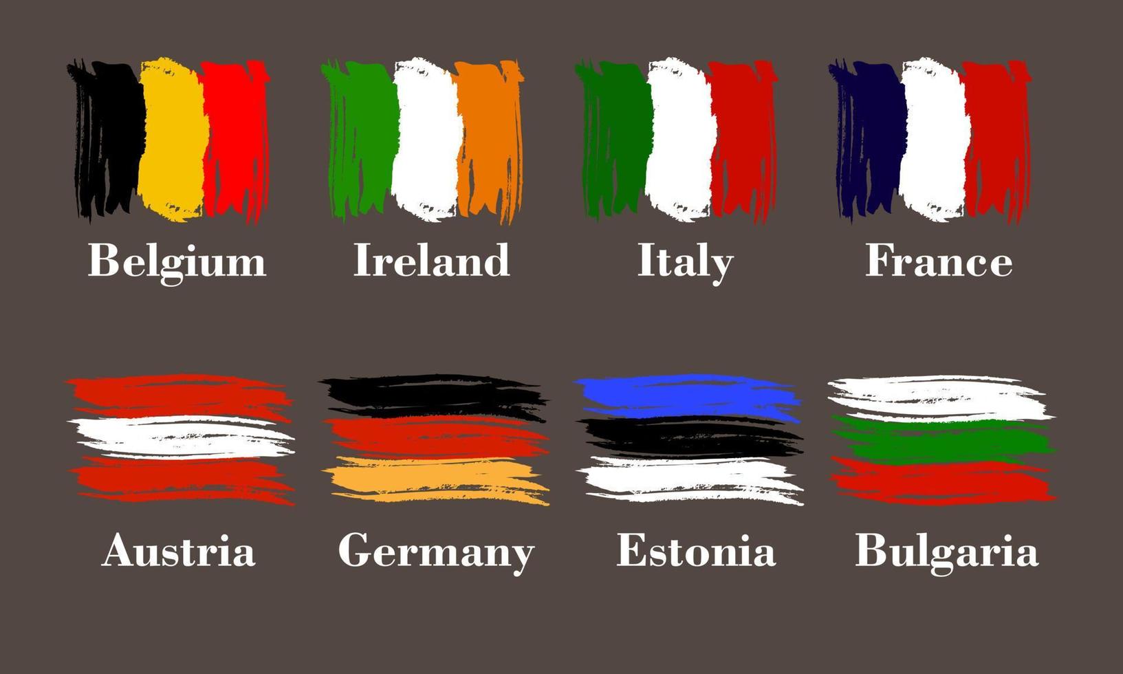 land vlag collectie penseelstreken getextureerde set kleurrijke pictogrammen aardrijkskunde europa reizen aquarel artistiek sjabloon vector