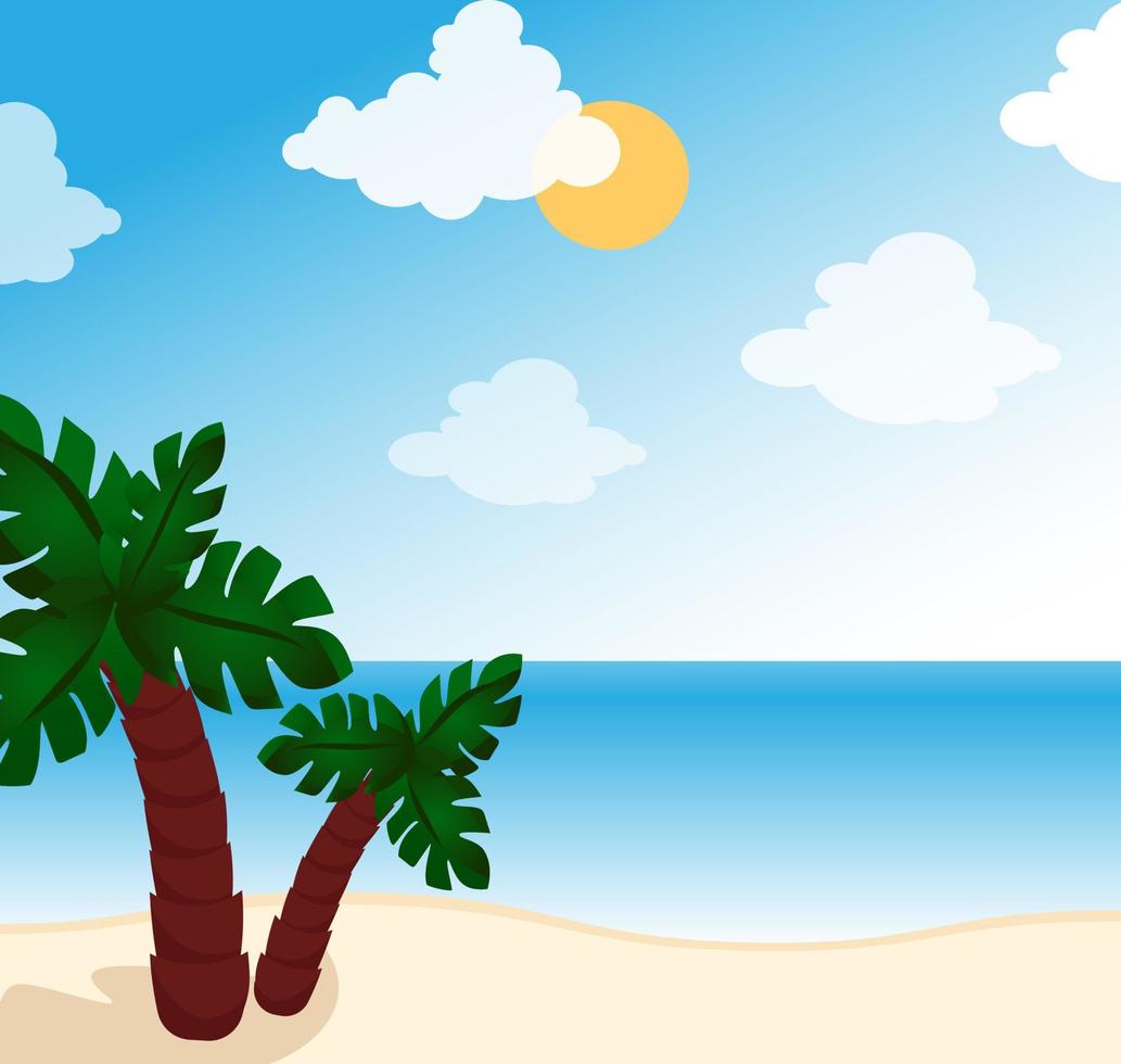tropisch landschap zee achtergrond kaart kokosnoot palmboom kleurrijk flat illustratie vector concept natuur eiland uitzicht