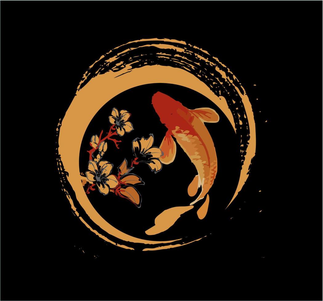 koi vissen en sakura bloem logo, geluk, voorspoed en geluk vector