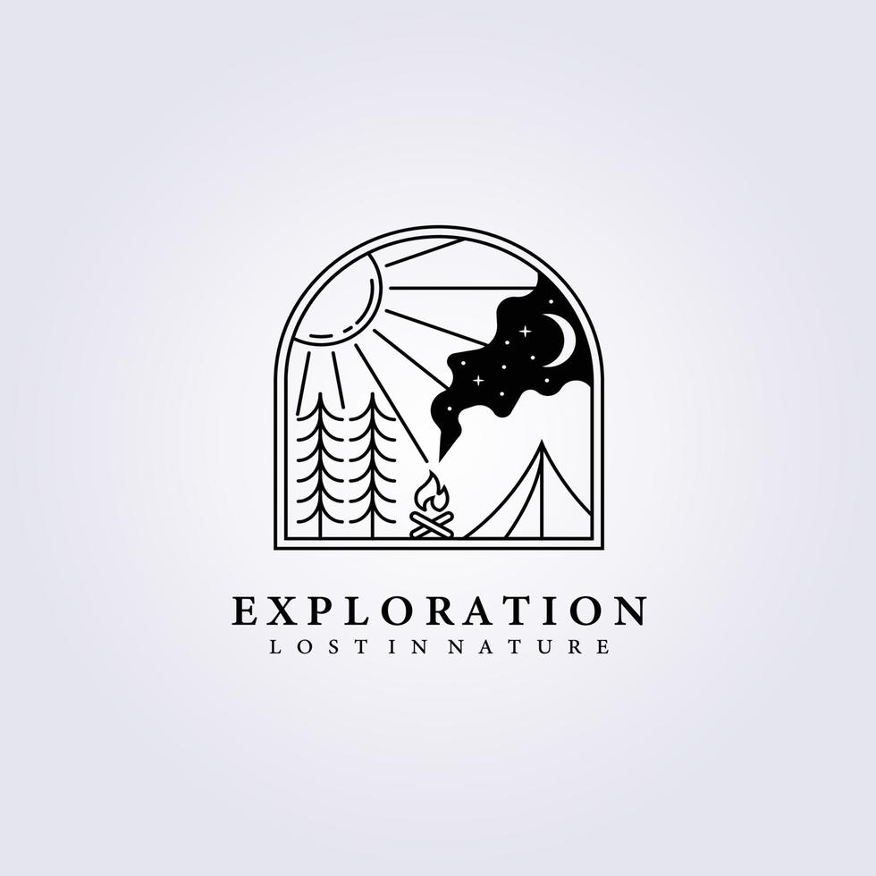 bos kamp overleven natuur avontuur logo vector illustratie ontwerp vakantie vakantie in bos trip